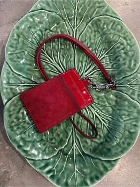 Coach Red Signature Lanyard Card Holder
